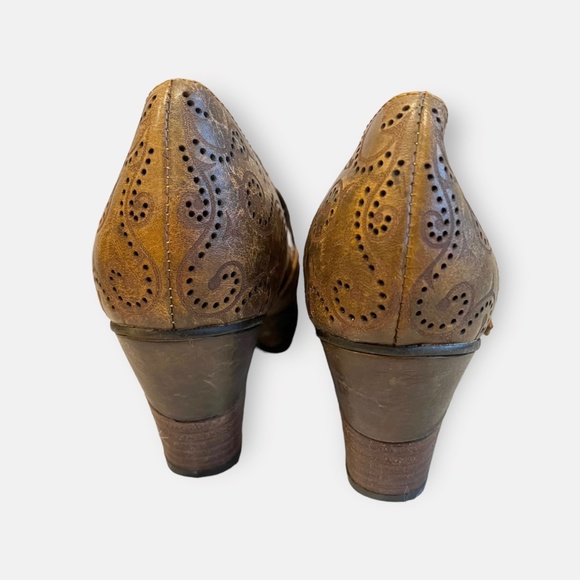 Retro Chunky Heeled Leather Slip on Heels Sz 41 - Picture 4 of 9